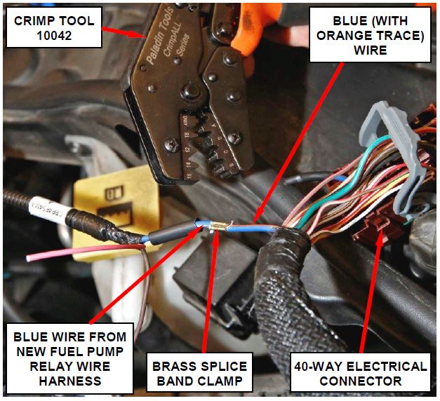Crimp and Solder Blue Wire to Blue Wire (with Orange Trace)
