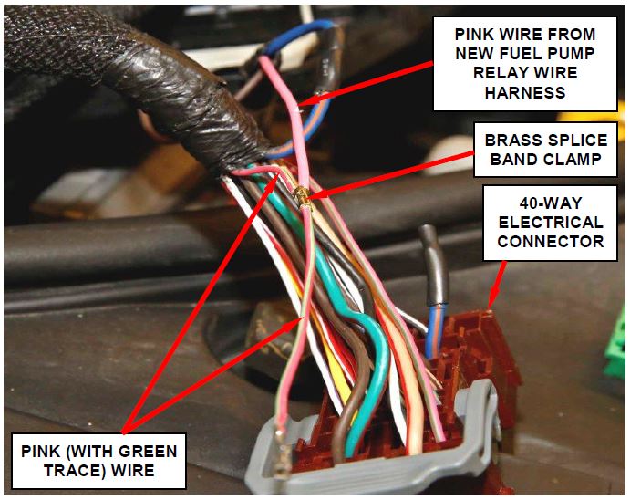 Crimp and Solder Pink Wire to Pink (with Green Trace) Wire