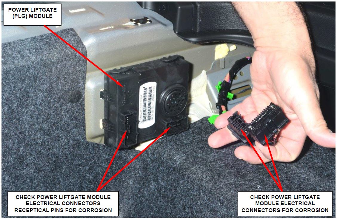 Inspect Power Liftgate (PLG) Module Electrical Connectors for Corrosion
