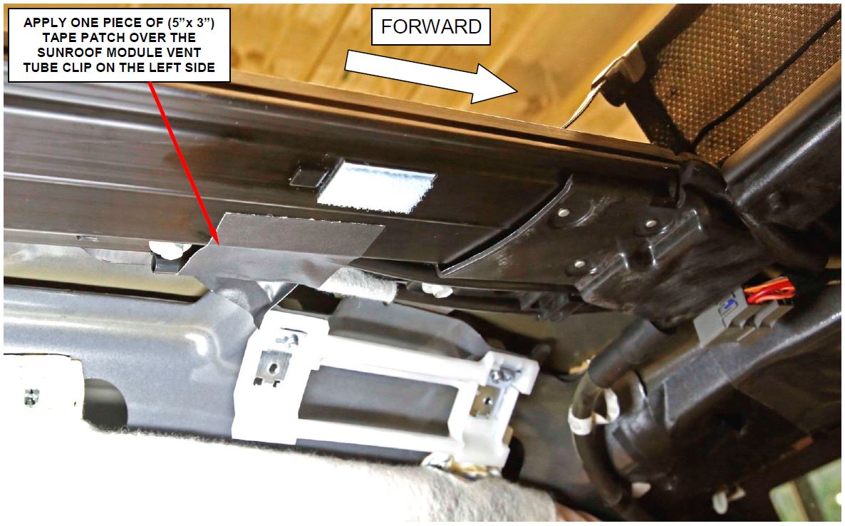 Apply Tape Patch Over Sunroof Module Vent Tube Clip (Dual Pane Sunroof Left Side Only)