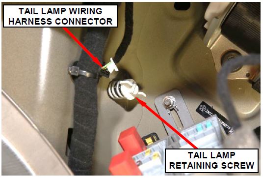 Tail Lamp retaining screw and Wiring Harness Connector